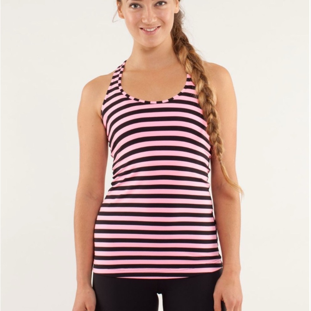 lululemon athletica Pink and Black Striped Tank Top